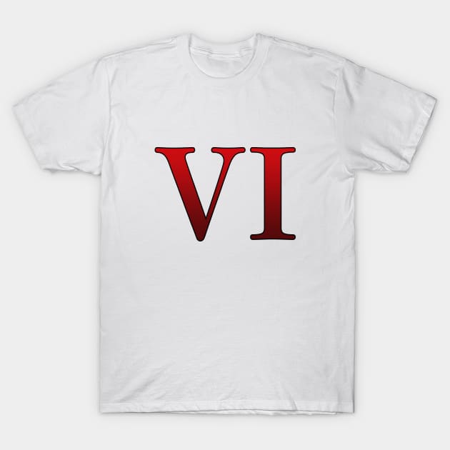 Red Roman Numeral 6 VI T-Shirt by Numerica